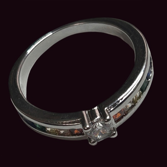 Rainbow Pride Ring Fashion Jewelry Zircon Centre Stone Sz 6.5 Excellent Quality - Picture 5 of 11